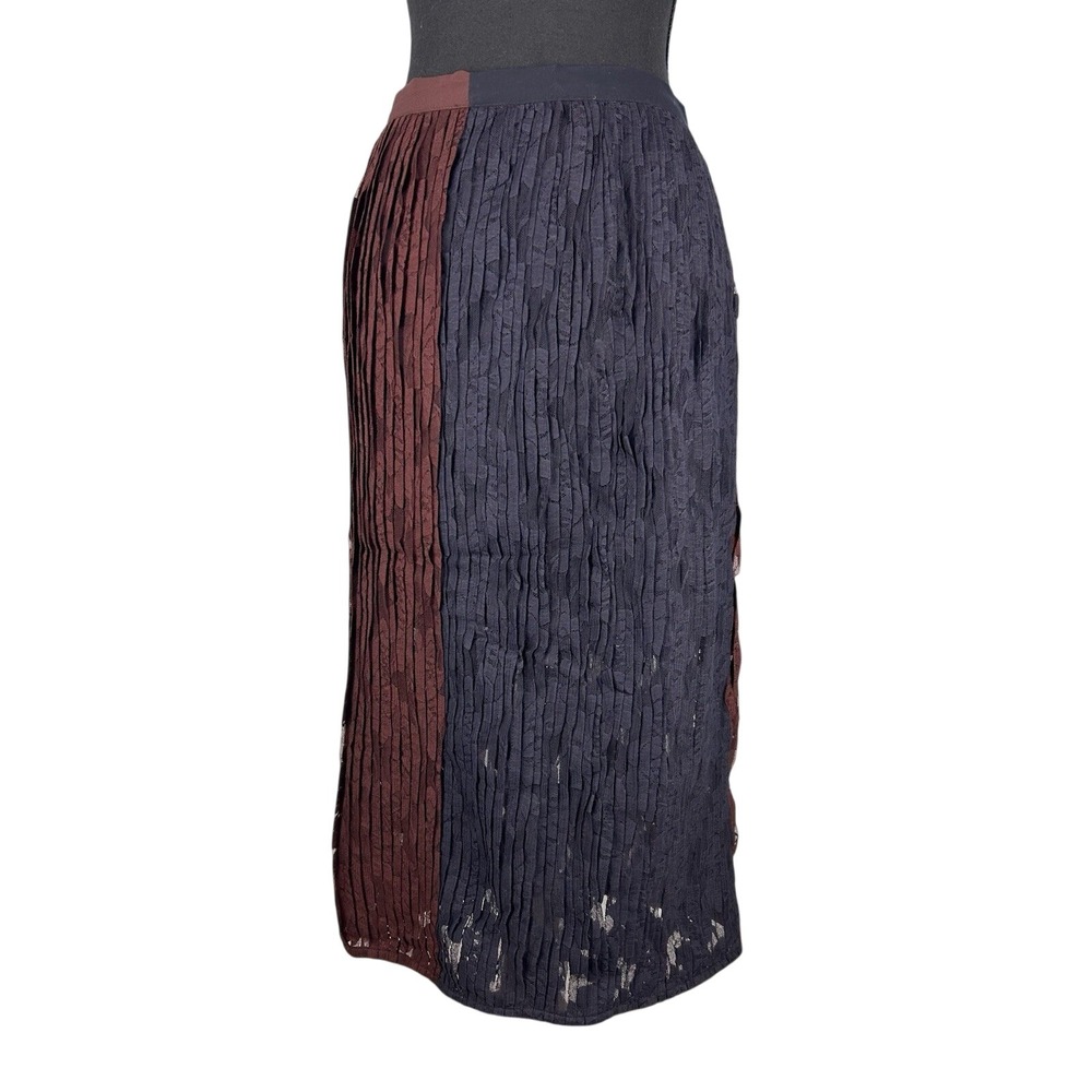 AllSaints Marela Skirt Navy Blue Oxblood Crinkle Lace Midi W5030H Size 4 NWT